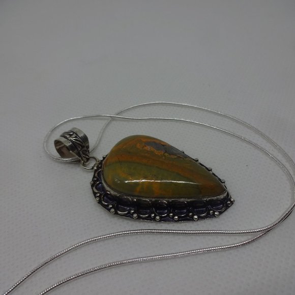 Natural "BUMBLE BEE JASPER" Handmade Sterling Pendant on a 18" Chain #591 - Picture 3 of 3